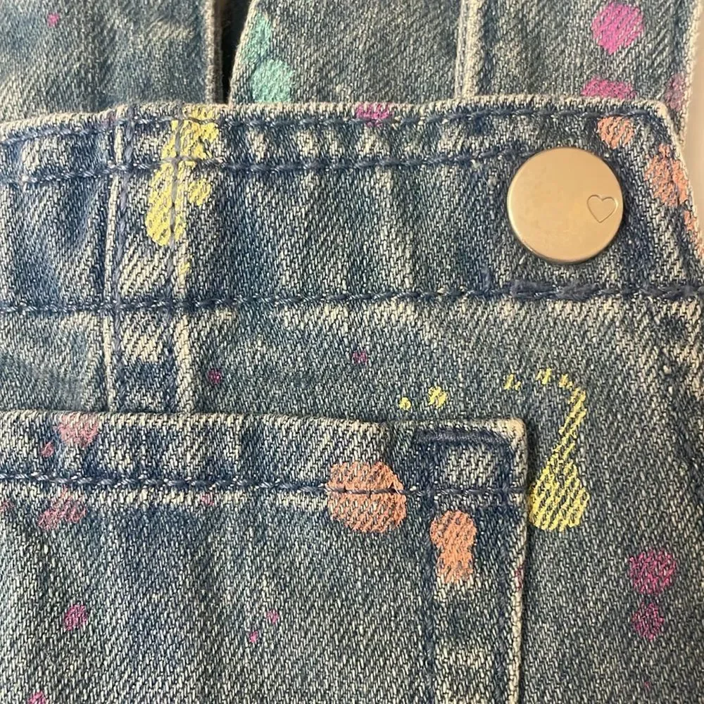 Denim Overall Shorts Size 3T Adjustable Straps 3 Pockets Paint-Splatter
